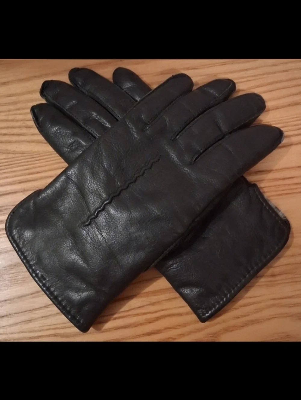 EUC Vintage Black Leather & Rabbit Fur Lined Moto Warm Winter Glove SZ M
